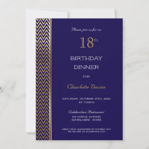 Navy Blue en Gold 18th Birthday Dinner Kaart