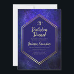 Navy Blue en Gold 21st Birthday Dinner Party Kaart<br><div class="desc">Een moderne marineblauw en gouden uitnodiging voor het diner op de 21ste verjaardag.</div>