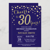 Navy Blue en Gold 30th Birthday Diamond Kaart (Voorkant / Achterkant)