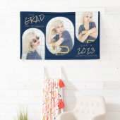 Navy Blue en Gold 3 Photo Afstuderen Banner (Insitu)
