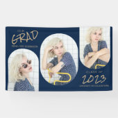 Navy Blue en Gold 3 Photo Afstuderen Banner (Horizontaal)