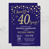Navy Blue en Gold 40th Birthday Diamond Kaart (Voorkant / Achterkant)