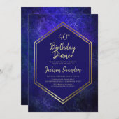 Navy Blue en Gold 40th Birthday Dinner Party Kaart (Voorkant / Achterkant)