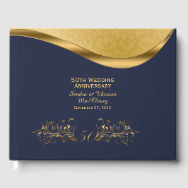 Navy Blue en Gold 50th Jubileum, aangepast Gastenboek