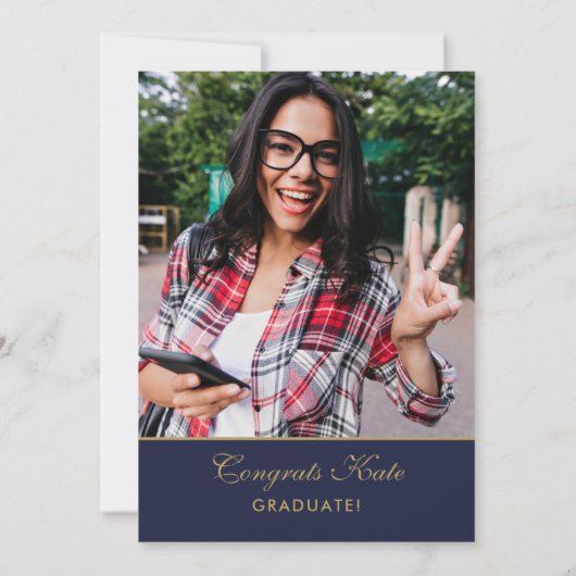 Navy Blue en Gold 5 Fotogradustrie Kaart (Achterkant)