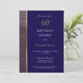 Navy Blue en Gold 60th Birthday Dinner Kaart (Staand voorkant)