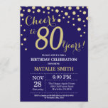 Navy Blue en Gold 80th Birthday Diamond Kaart<br><div class="desc">80e verjaardag uitnodiging met Navy Blue en Gold Glitter Diamond achtergrond. Gold Confetti. Volwassen verjaardag. Mannelijke Mannen of vrouwen: Birthday. Voor verdere aanpassing,  te klikken gelieve de knoop "van de Aanpassing het"en ons ontwerphulpmiddel te gebruiken om deze sjabloon te wijzigen.</div>