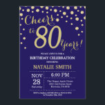 Navy Blue en Gold 80th Birthday Diamond Kaart<br><div class="desc">80e verjaardag uitnodiging met Navy Blue en Gold Glitter Diamond achtergrond. Gold Confetti. Volwassen verjaardag. Mannelijke Mannen of vrouwen: Birthday. Voor verdere aanpassing,  te klikken gelieve de knoop "van de Aanpassing het"en ons ontwerphulpmiddel te gebruiken om deze sjabloon te wijzigen.</div>