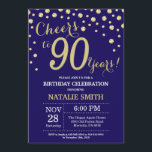 Navy Blue en Gold 90th Birthday Diamond Kaart<br><div class="desc">90e verjaardag uitnodiging met Navy Blue en Gold Glitter Diamond achtergrond. Gold Confetti. Volwassen verjaardag. Mannelijke Mannen of vrouwen: Birthday. Voor verdere aanpassing,  te klikken gelieve de knoop "van de Aanpassing het"en ons ontwerphulpmiddel te gebruiken om deze sjabloon te wijzigen.</div>