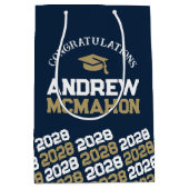 Navy Blue en Gold Afstuderen Class Jaar Medium Cadeauzakje (Voorkant)