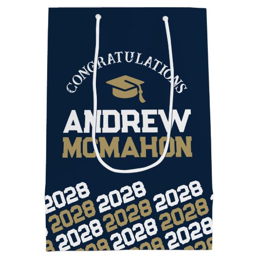 Navy Blue en Gold Afstuderen Class Jaar Medium Cadeauzakje (Achterkant)