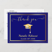 Navy Blue en Gold Afstuderen Hartelijk dank Briefk Aankondigingskaart (Voorkant / Achterkant)