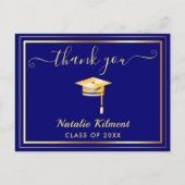 Navy Blue en Gold Afstuderen Hartelijk dank Briefk Aankondigingskaart (Voorkant)