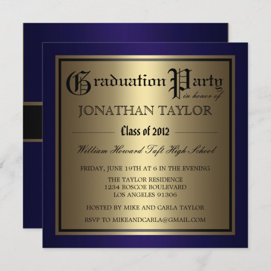 Navy Blue en Gold Afstuderen Kaart (Voorkant / Achterkant)
