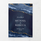 Navy Blue en Gold Agaat Foto Collage Bruiloft Drieluik Uitnodiging (Cover)