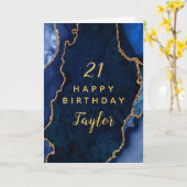 Navy Blue en Gold Agaat Gelukkige Verjaardag Kaart (Gele Bloem)