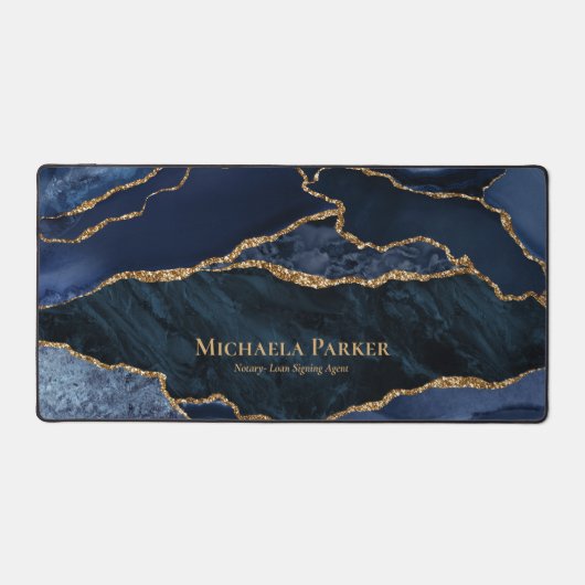 Navy Blue en Gold Agaat Geode Business Bureaumat (Voorkant)