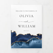 Navy Blue en Gold Agaat huwelijksprogramma Drieluik Programma (Cover)