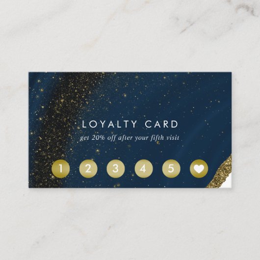 Navy Blue en Gold Agate Loyalty Kaart (Voorkant)