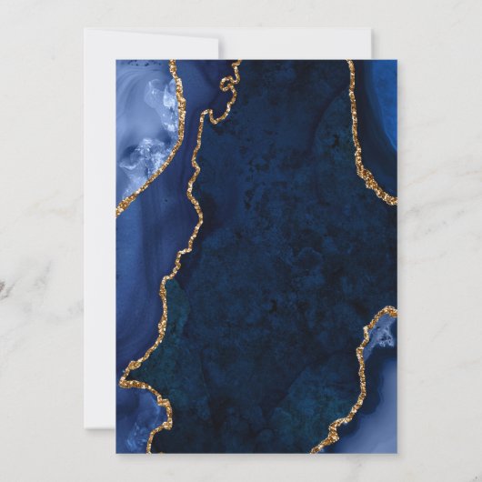 Navy Blue en Gold Agate Marble Engagement Party Kaart (Achterkant)