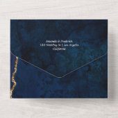 Navy Blue en Gold Agate Wedding All In One Uitnodiging (Achterkant)