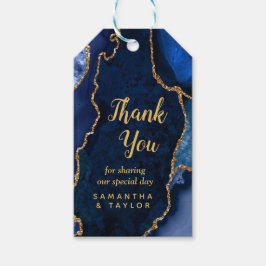 Navy Blue en Gold Agate Wedding Hartelijk dank Cadeaulabel