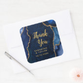 Navy Blue en Gold Agate Wedding Hartelijk dank Vierkante Sticker (Envelop)