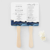Navy Blue en Gold Agate Wedding Program Hand Fan Handwaaier (Voorkant en achterkant)