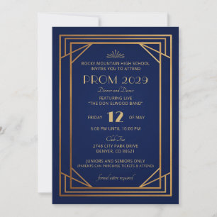 Navy Blue en Gold Art Deco Uitnodiging