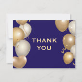 Navy Blue en Gold Balloons Confetti Bedankkaart (Voorkant)