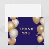 Navy Blue en Gold Balloons Confetti Bedankkaart (Voorkant / Achterkant)