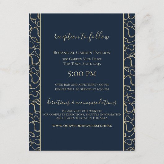 Navy Blue en Gold Baseball Wedding Informatiekaartje (Voorkant)