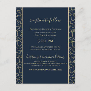 Navy Blue en Gold Baseball Wedding Informatiekaartje