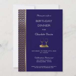 Navy Blue en Gold Birthday Dinner Kaart