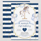 Navy Blue en Gold Birthday Invitation Kaart (Voorkant / Achterkant)