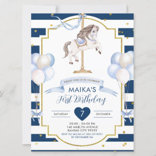 Navy Blue en Gold Birthday Invitation Kaart