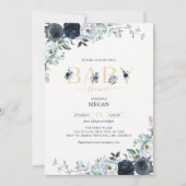Navy Blue en Gold Boho Floral Baby shower Kaart (Voorkant)