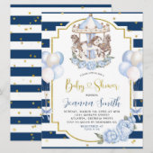 Navy Blue en Gold Boy Carousel Baby shower Invite Kaart (Voorkant / Achterkant)