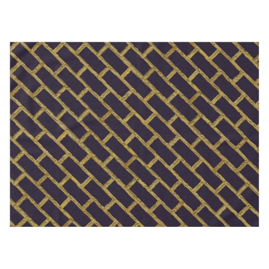 Navy Blue en Gold Brick Pattern Tafelkleed (Voorkant (Horizontaal))