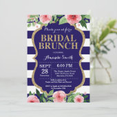 Navy Blue en Gold Bridal Brunch Invitation Floral Kaart (Staand voorkant)