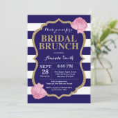 Navy Blue en Gold Bridal Brunch Invitation Kaart (Staand voorkant)