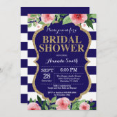 Navy Blue en Gold Bridal Shower Invitation Floral Kaart (Voorkant / Achterkant)