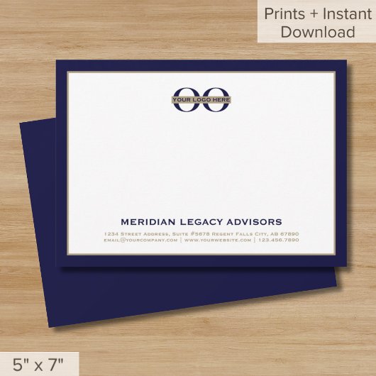 Navy Blue en Gold Business Note Kaart 5x7