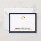 Navy Blue en Gold Business Note Kaart met Logo Notitiekaartje (Voorkant)