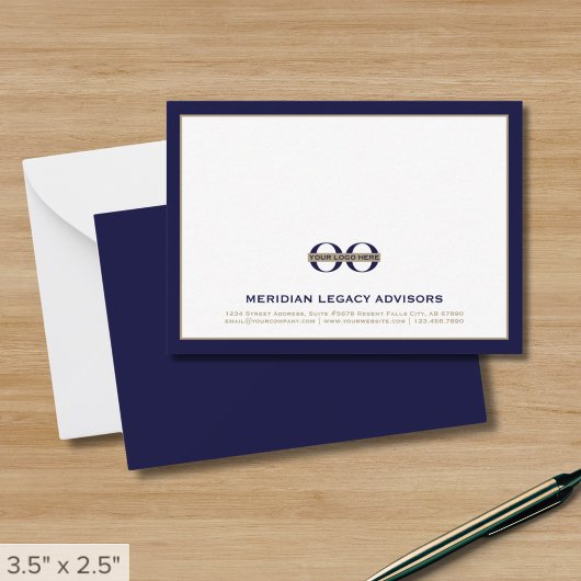 Navy Blue en Gold Business Note Kaart met Logo Notitiekaartje