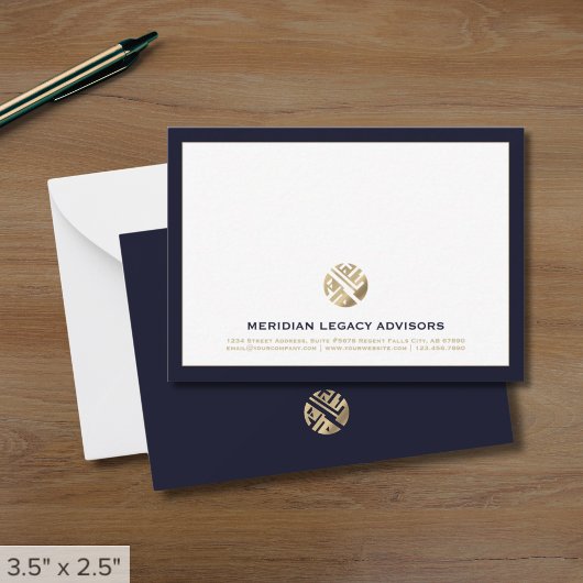 Navy Blue en Gold Business Note Kaart met Logo Notitiekaartje