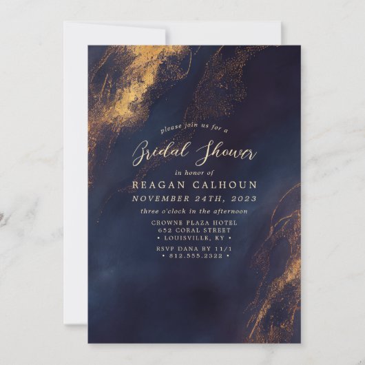 Navy Blue en Gold Calligraphy Vrijgezellenfeest Kaart (Voorkant)