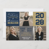 Navy Blue en Gold Chalkboard 3 Foto Afstuderen Kaart (Voorkant)