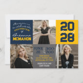 Navy Blue en Gold Chalkboard 3 Foto Afstuderen Kaart (Voorkant)