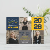 Navy Blue en Gold Chalkboard 3 Foto Afstuderen Kaart (Staand voorkant)